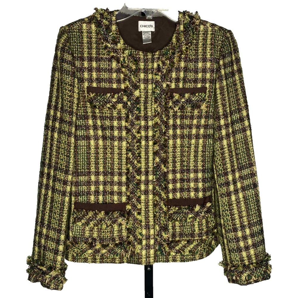 Chico's Women's Metallic Tweed Blazer Size 0 Y2K Retro Preppy Bratz Clueless